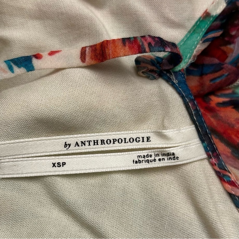 ANTHROPOLOGIE • Watercolor Floral Ruffle Strappy Back Mini Dress - Picture 16 of 16